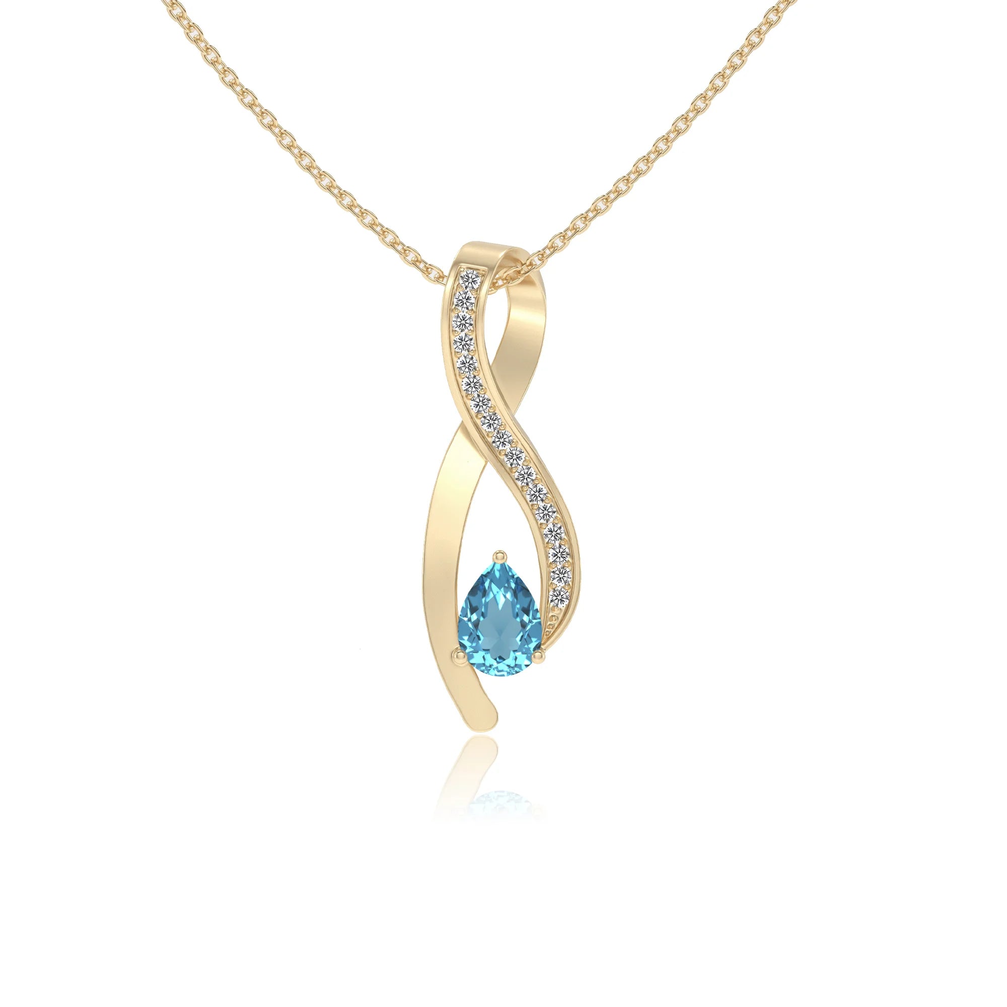 natural swiss-blue-topaz pear solitaire necklaces in yellow gold