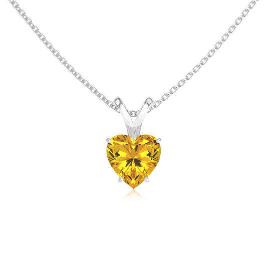 lab grown yellow-sapphire heart solitaire v-bale necklaces in platinum