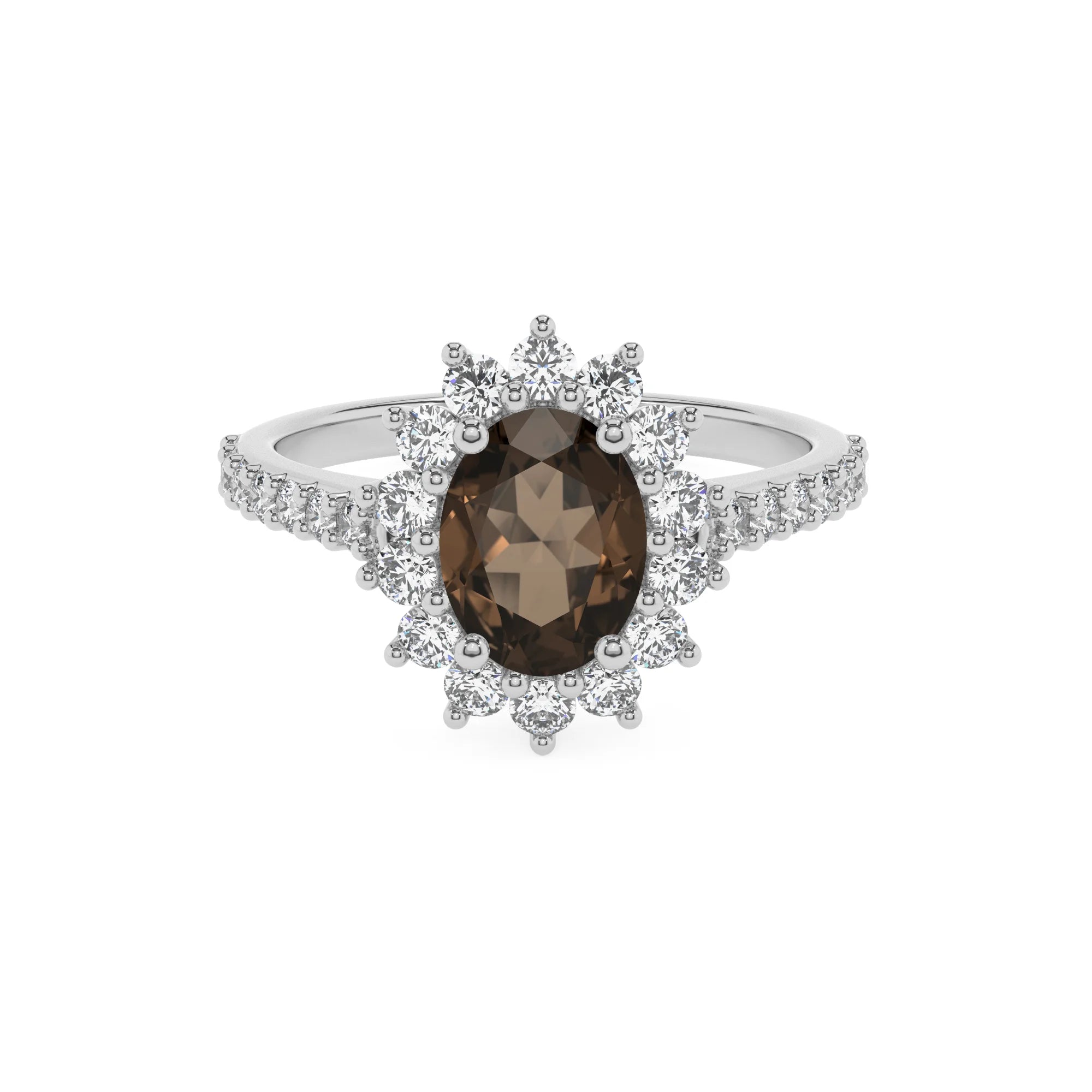 natural smoky-quartz oval solitaire rings in white gold