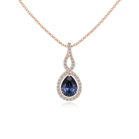 lab grown alexandrite pear necklaces in rose gold