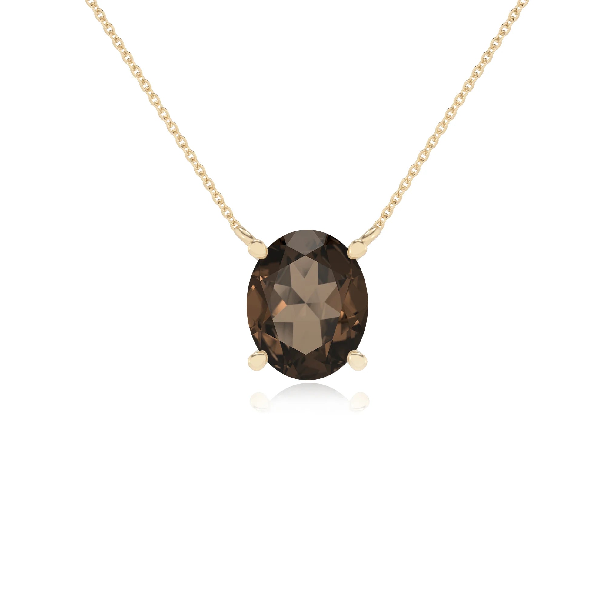 natural smoky-quartz oval solitaire necklaces in yellow gold