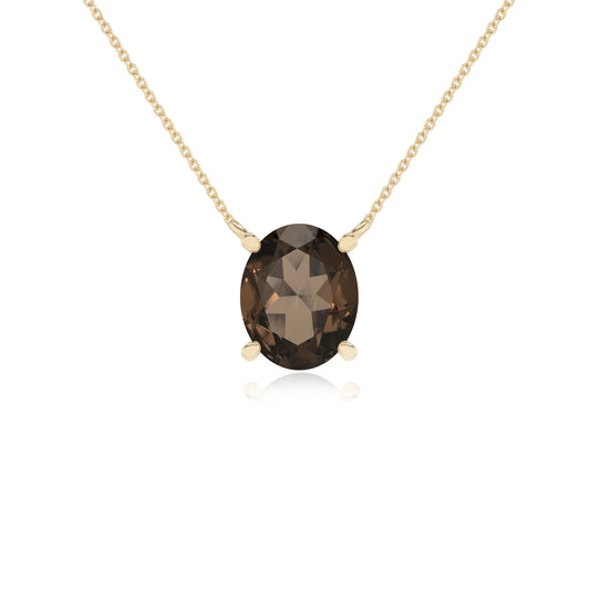 natural smoky-quartz oval solitaire necklaces in yellow gold