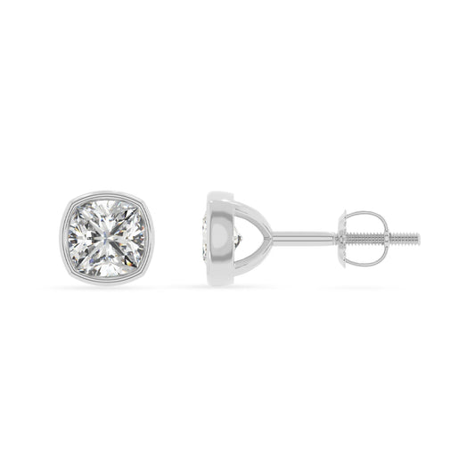 lab grown moissanite cushion stud earrings in white gold