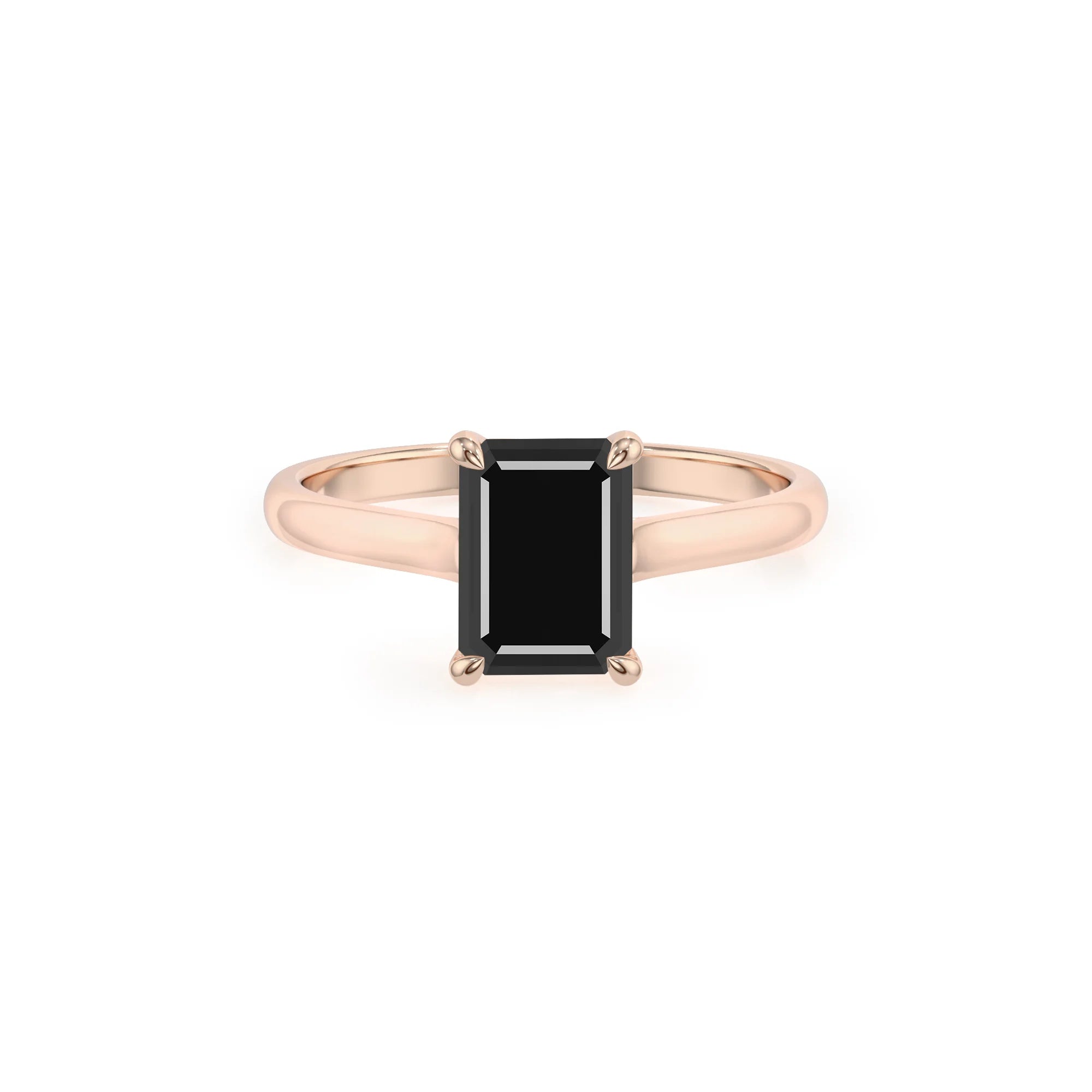 natural black-onyx emerald cut solitaire rings in rose gold