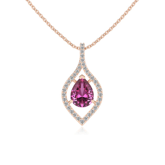 lab grown pink-sapphire pear infinity necklaces in rose gold