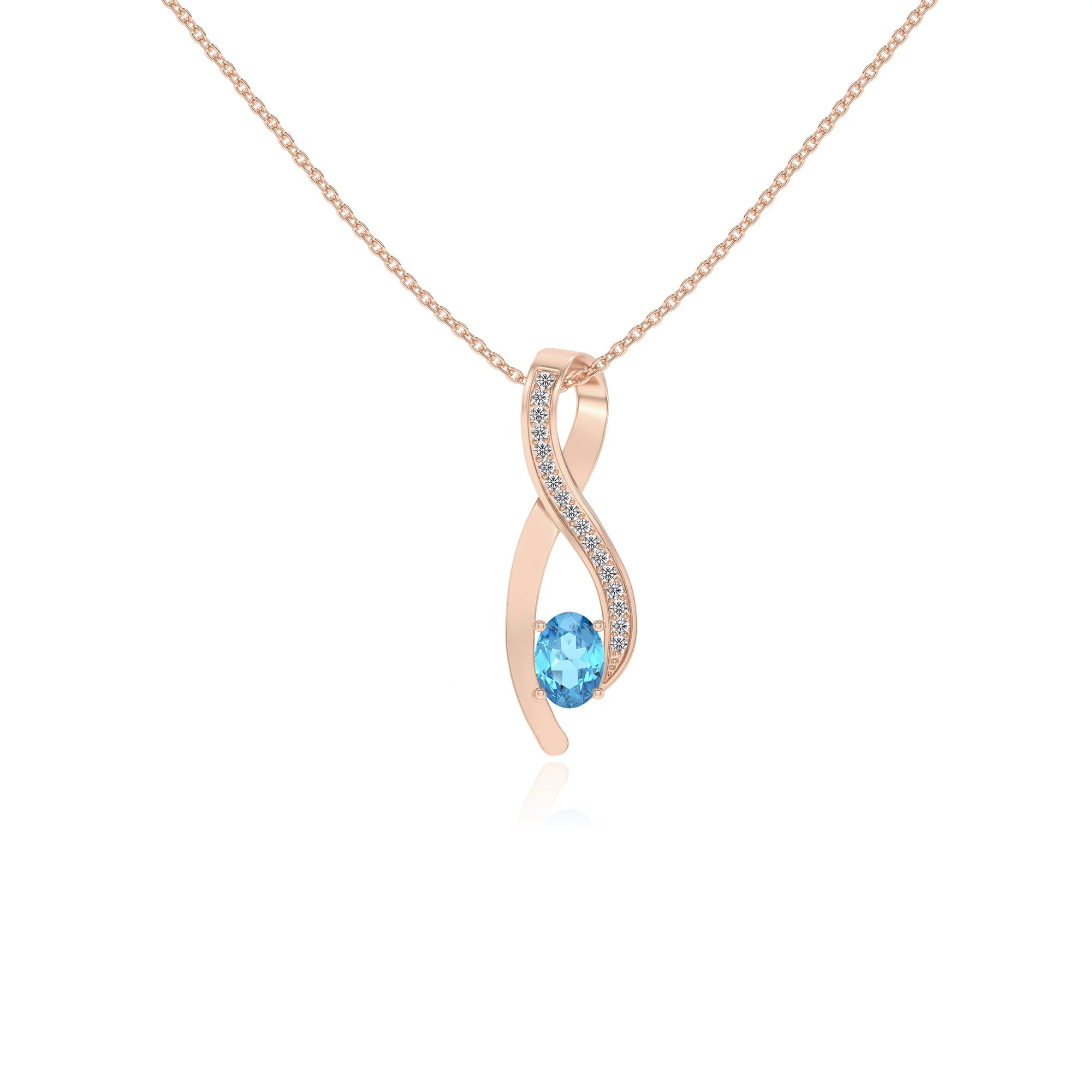 natural swiss-blue-topaz oval solitaire necklaces in rose gold