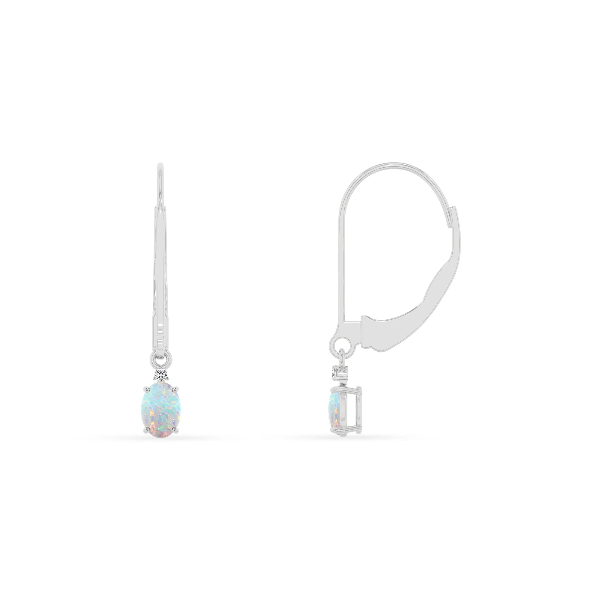 lab grown opal oval drop earrings in white gold