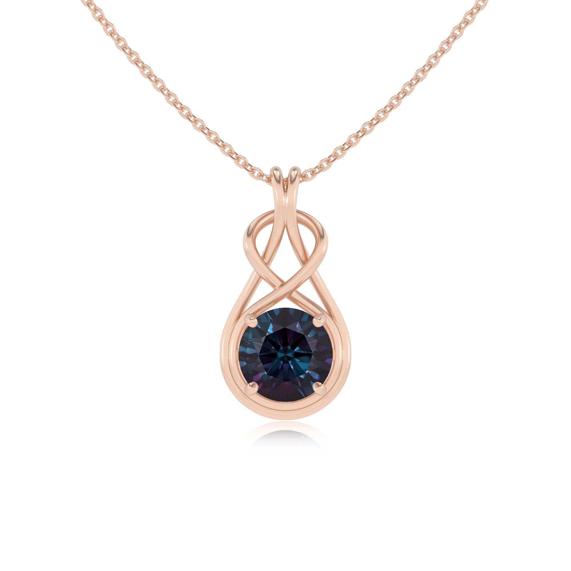 lab grown alexandrite round solitaire necklaces in rose gold