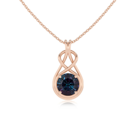lab grown alexandrite round solitaire necklaces in rose gold