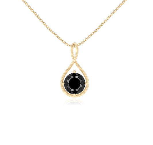 natural black-onyx round solitaire necklaces in yellow gold