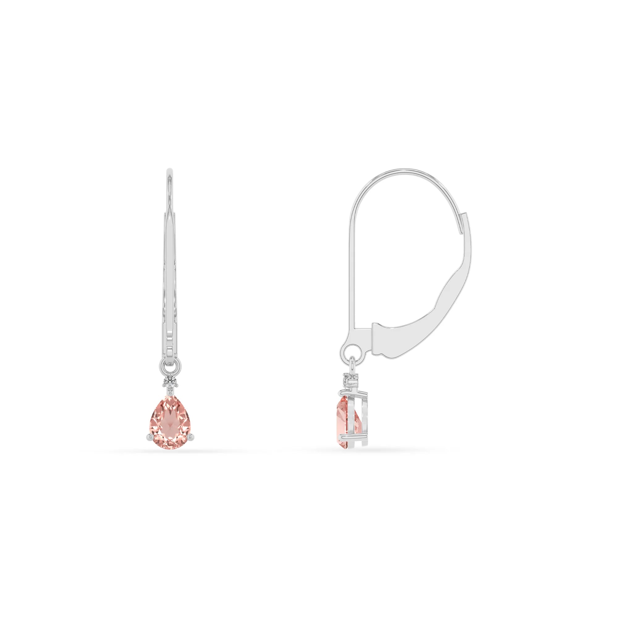 lab grown morganite pear drop earrings in white gold