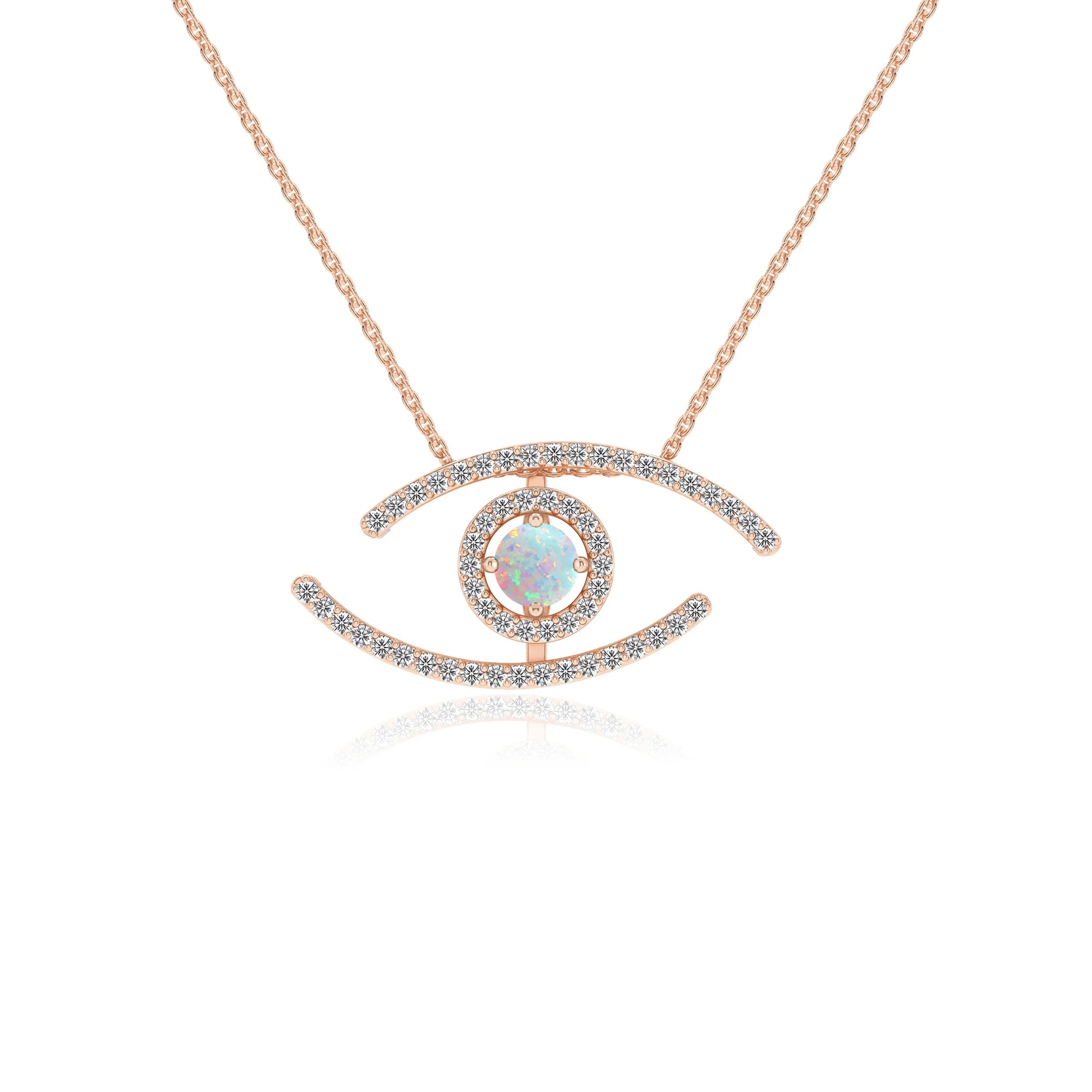 lab grown opal round solitaire necklaces in rose gold