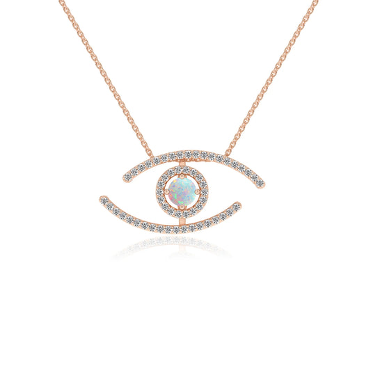 lab grown opal round solitaire necklaces in rose gold