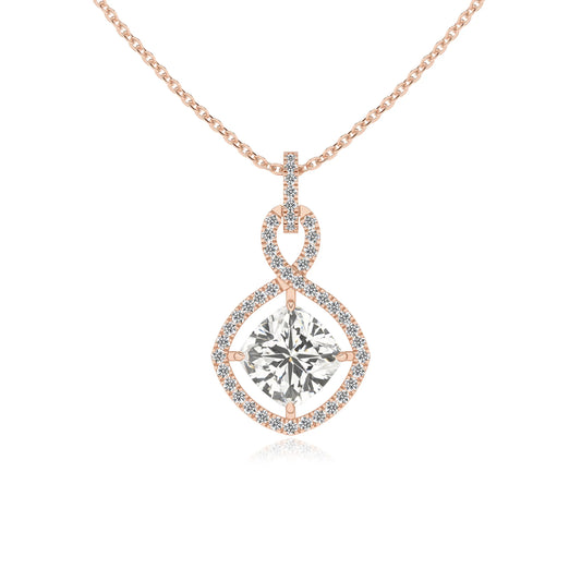 lab grown moissanite cushion infinity necklaces in rose gold