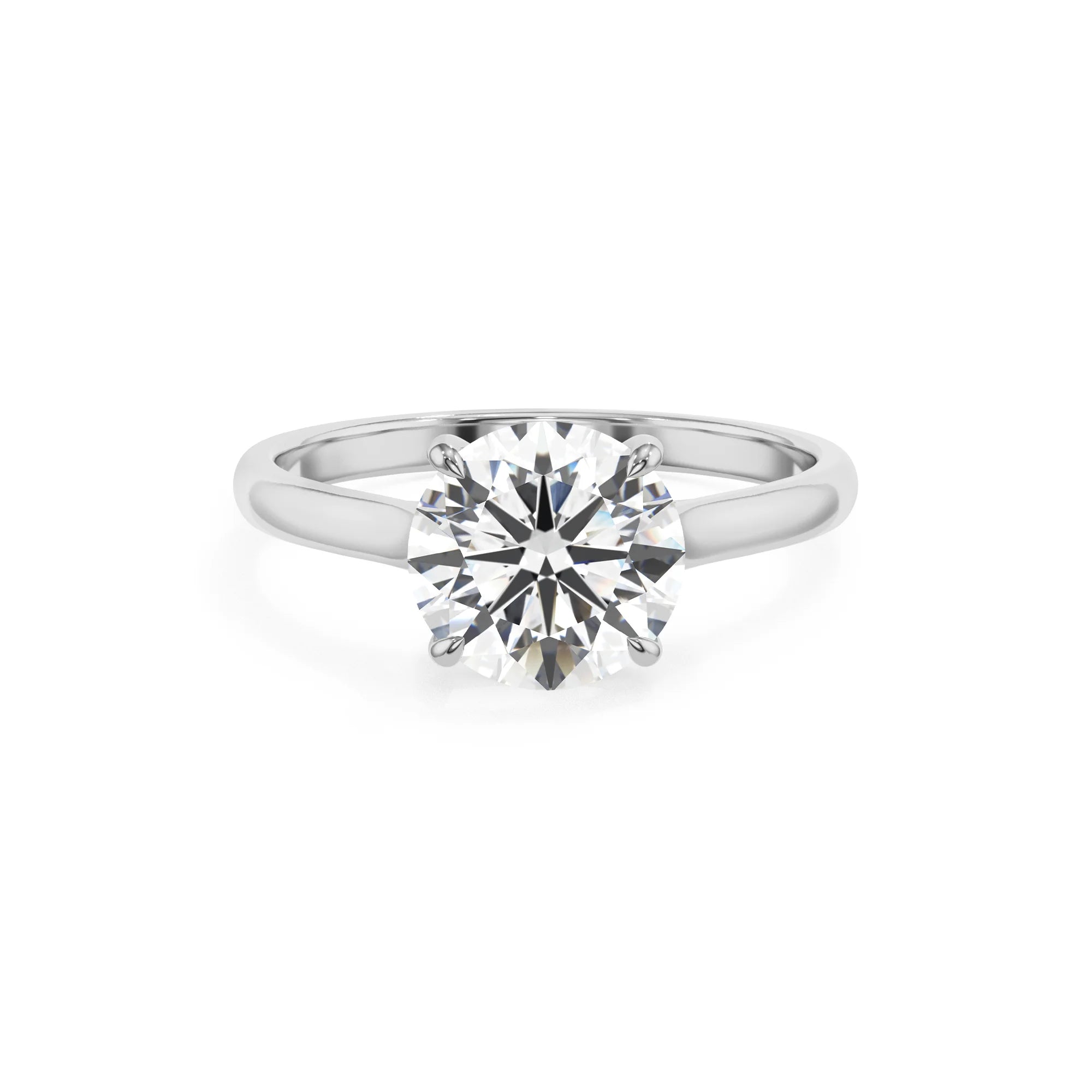 lab grown moissanite round solitaire rings in white gold