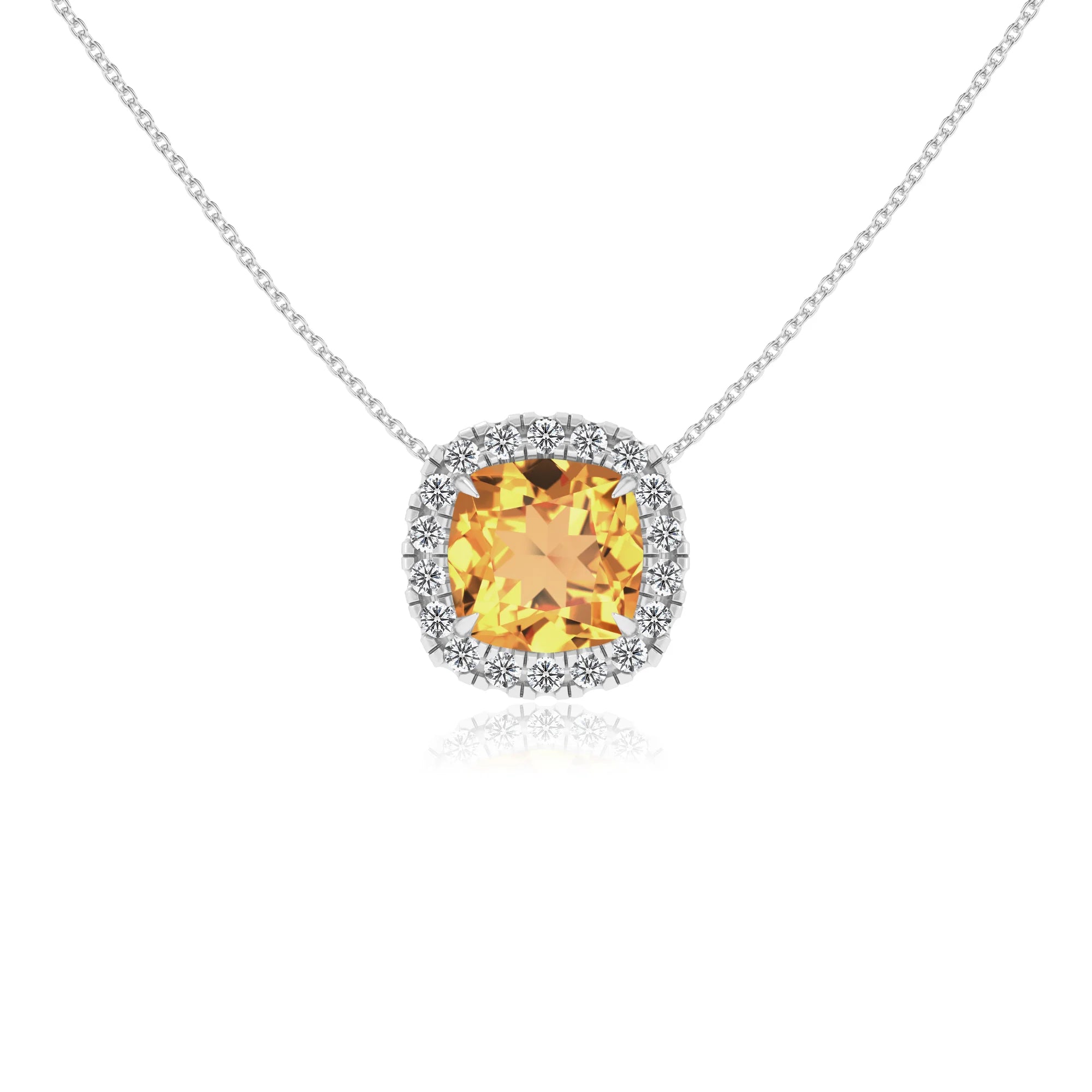 lab grown citrine cushion solitaire necklaces in platinum