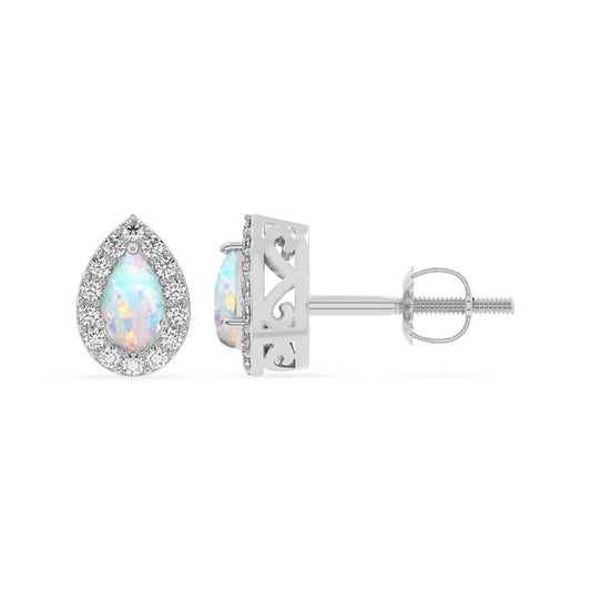 lab grown opal pear stud earrings in sterling silver