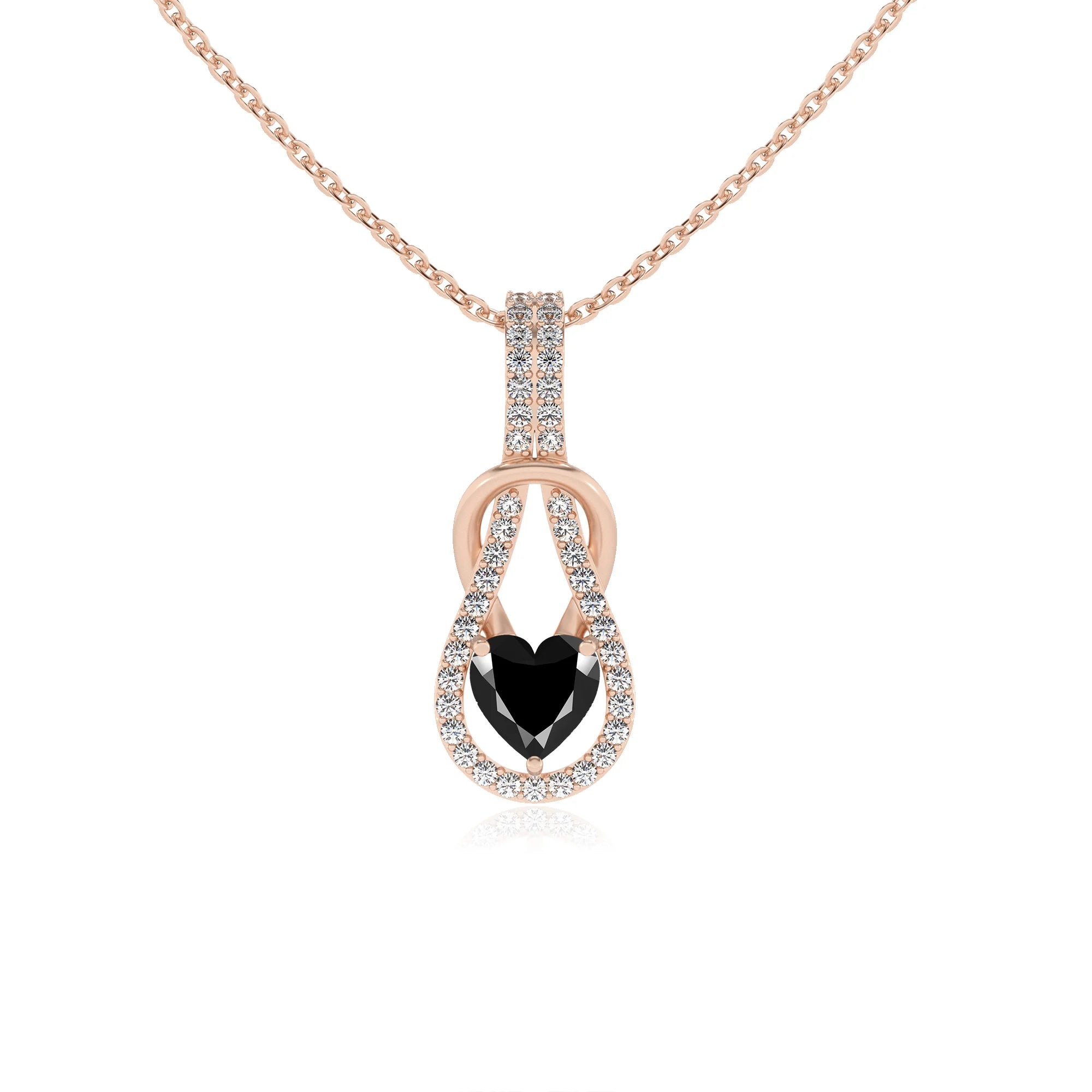 natural black-onyx heart infinity v-bale necklaces in rose gold