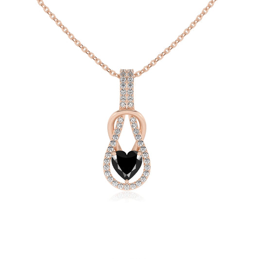 natural black-onyx heart infinity v-bale necklaces in rose gold
