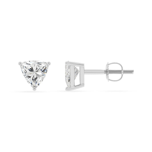 lab grown moissanite trillion stud earrings in white gold