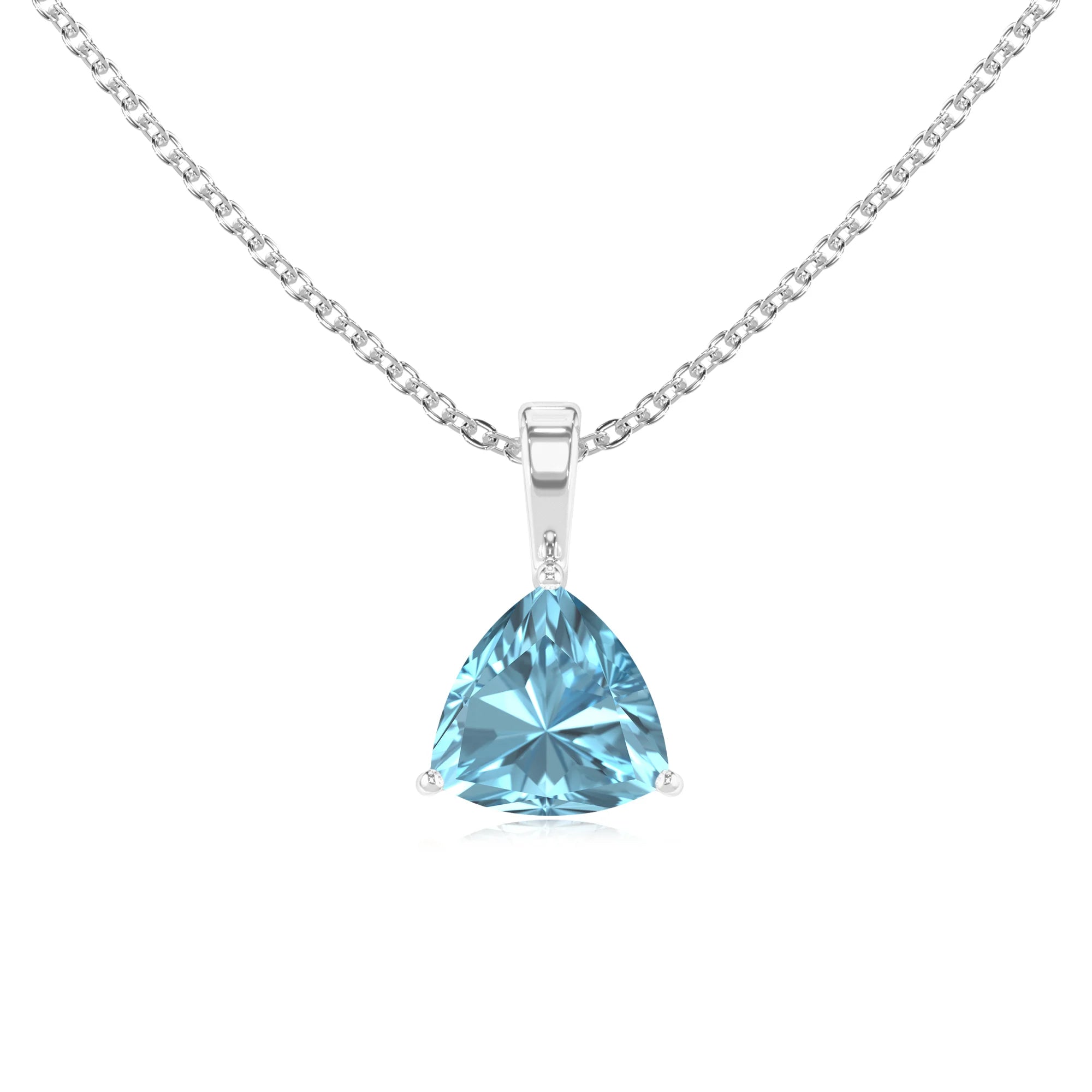 lab grown aquamarine trillion solitaire necklaces in platinum