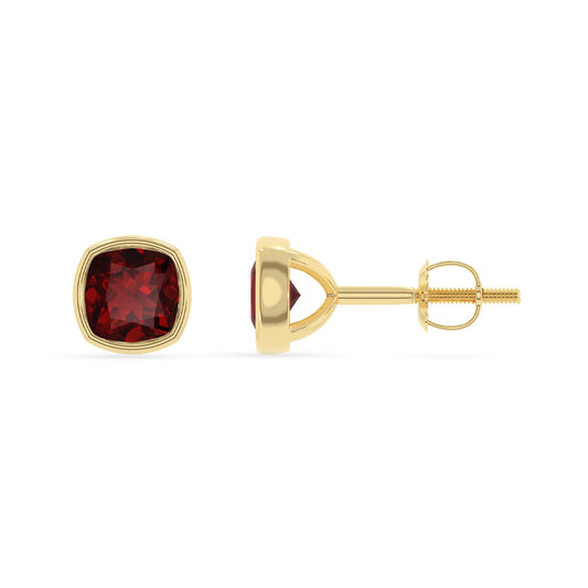 natural garnet cushion stud earrings in yellow gold