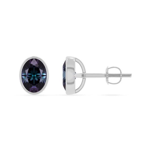 lab grown alexandrite oval stud earrings in white gold