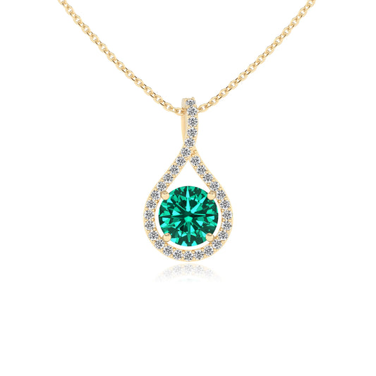 lab grown emerald round solitaire necklaces in yellow gold