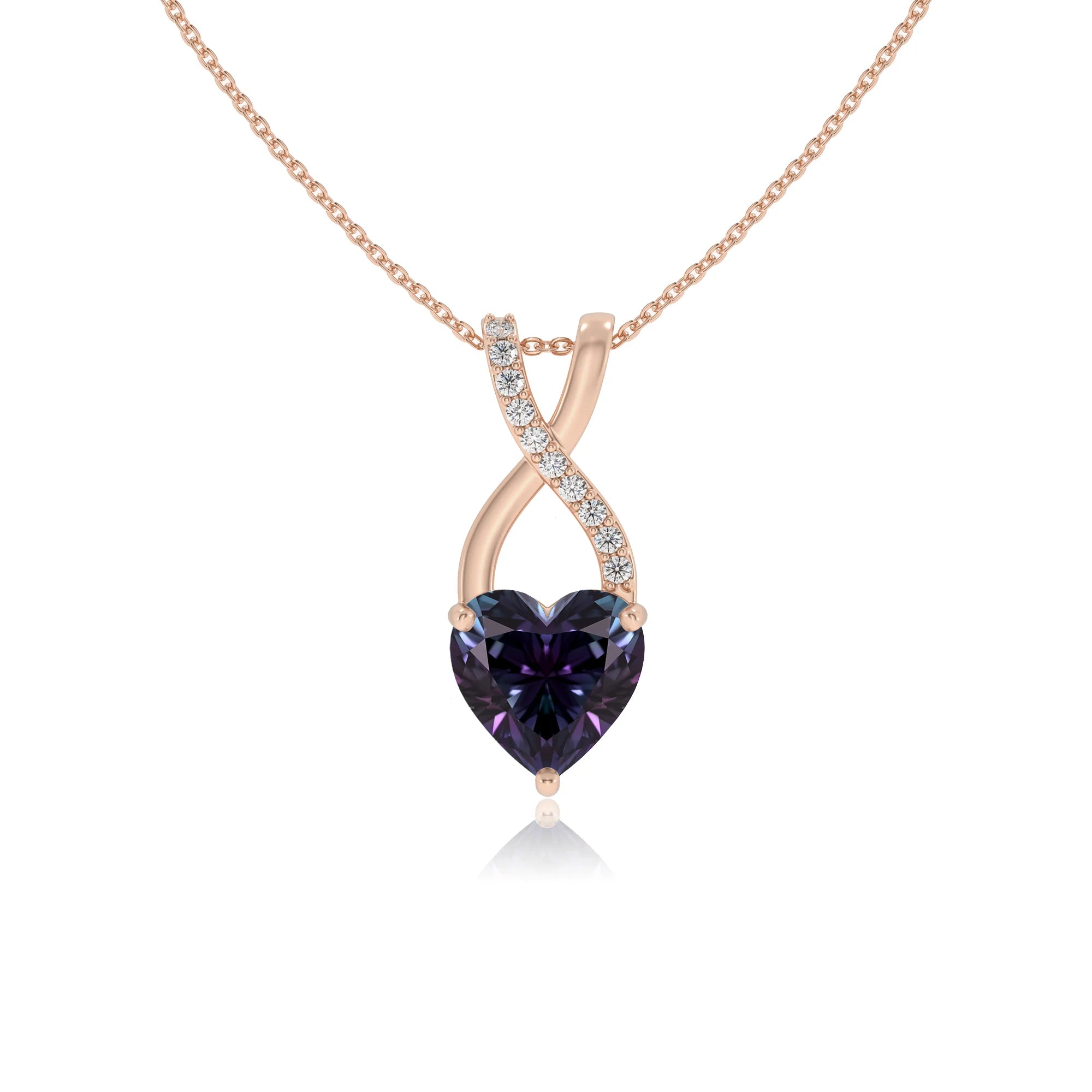 lab grown alexandrite heart solitaire necklaces in rose gold