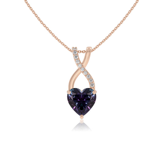 lab grown alexandrite heart solitaire necklaces in rose gold