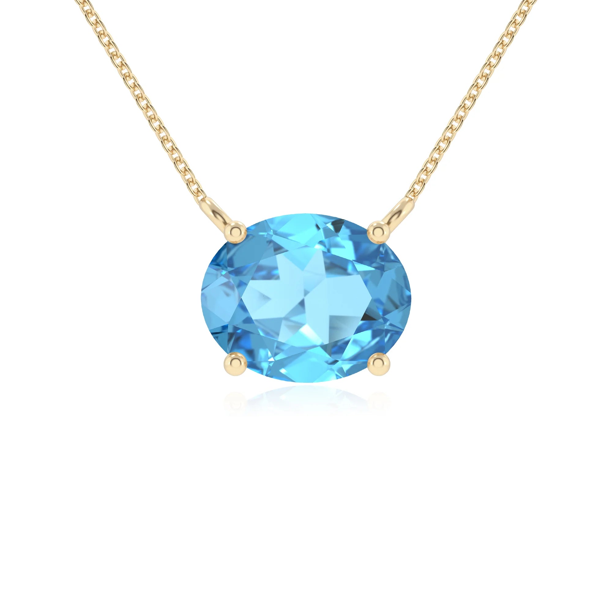 natural swiss-blue-topaz oval solitaire necklaces in yellow gold