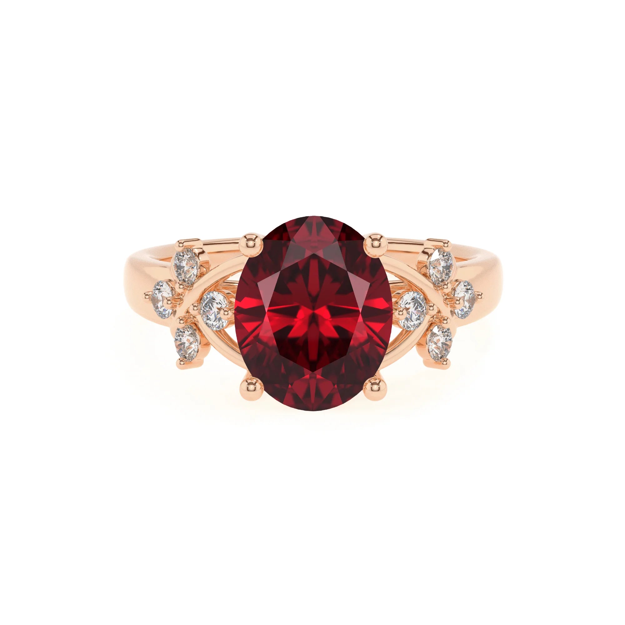 lab grown ruby oval solitaire rings in rose gold