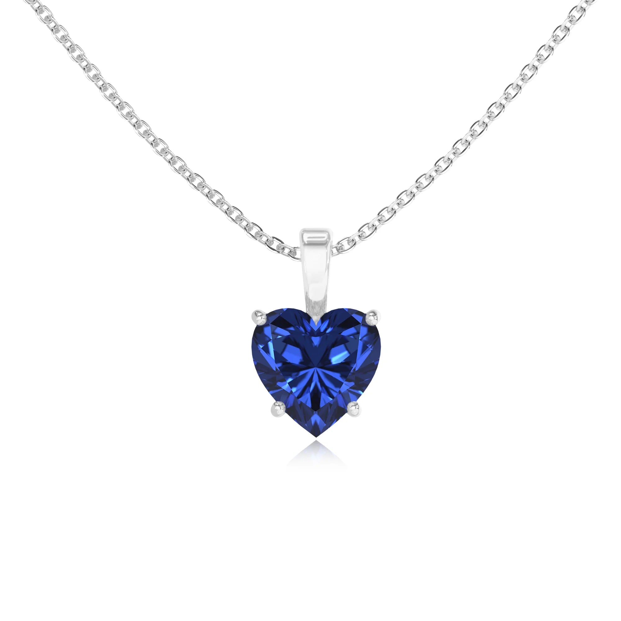 lab grown blue-sapphire heart solitaire necklaces in sterling silver
