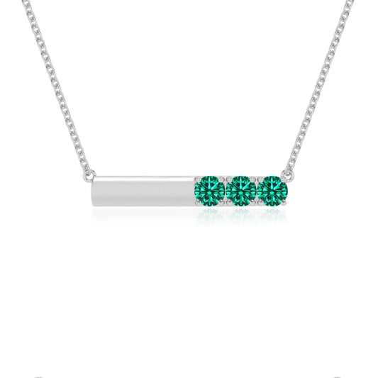 lab grown emerald round bar v-bale necklaces in sterling silver