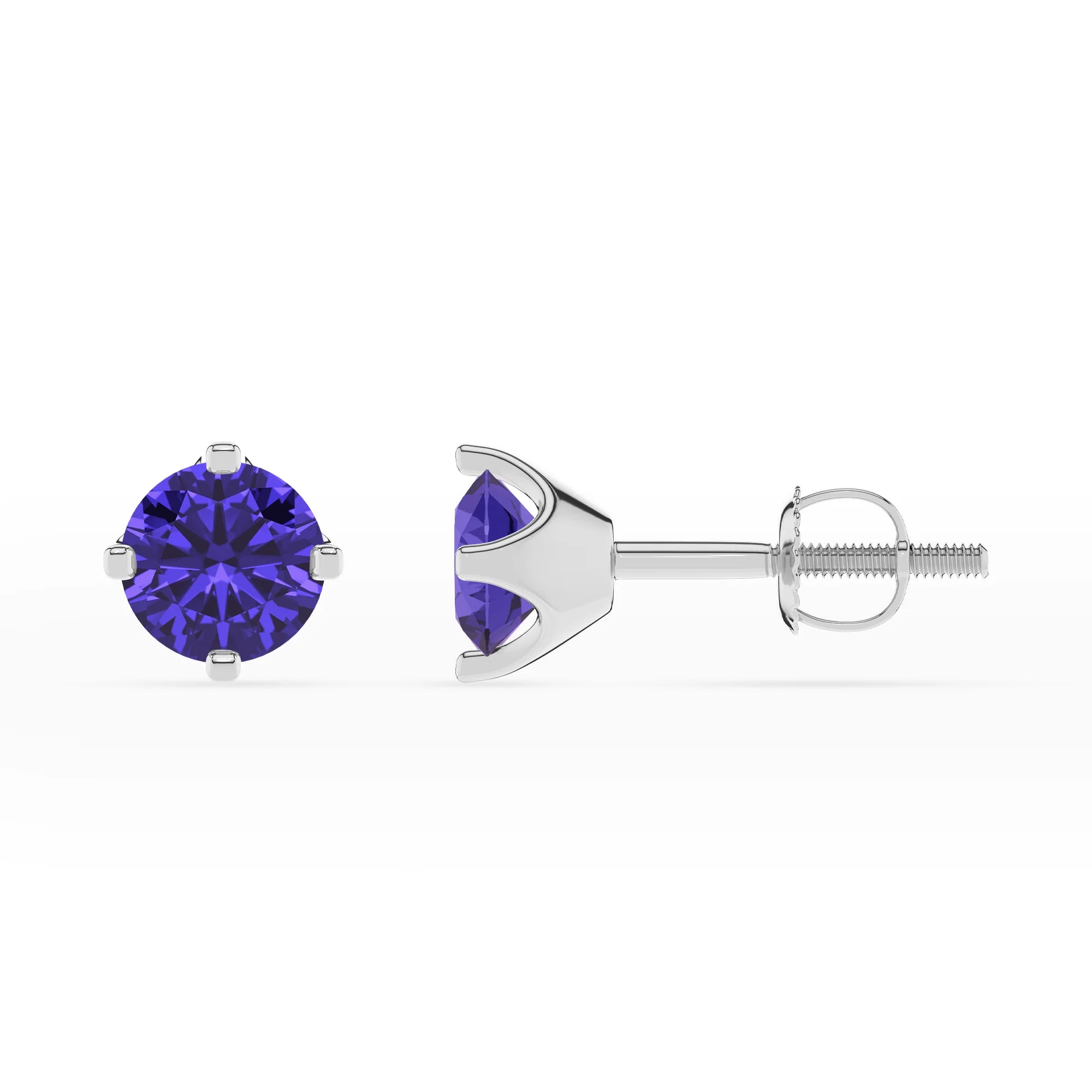 lab grown tanzanite round stud earrings in sterling silver