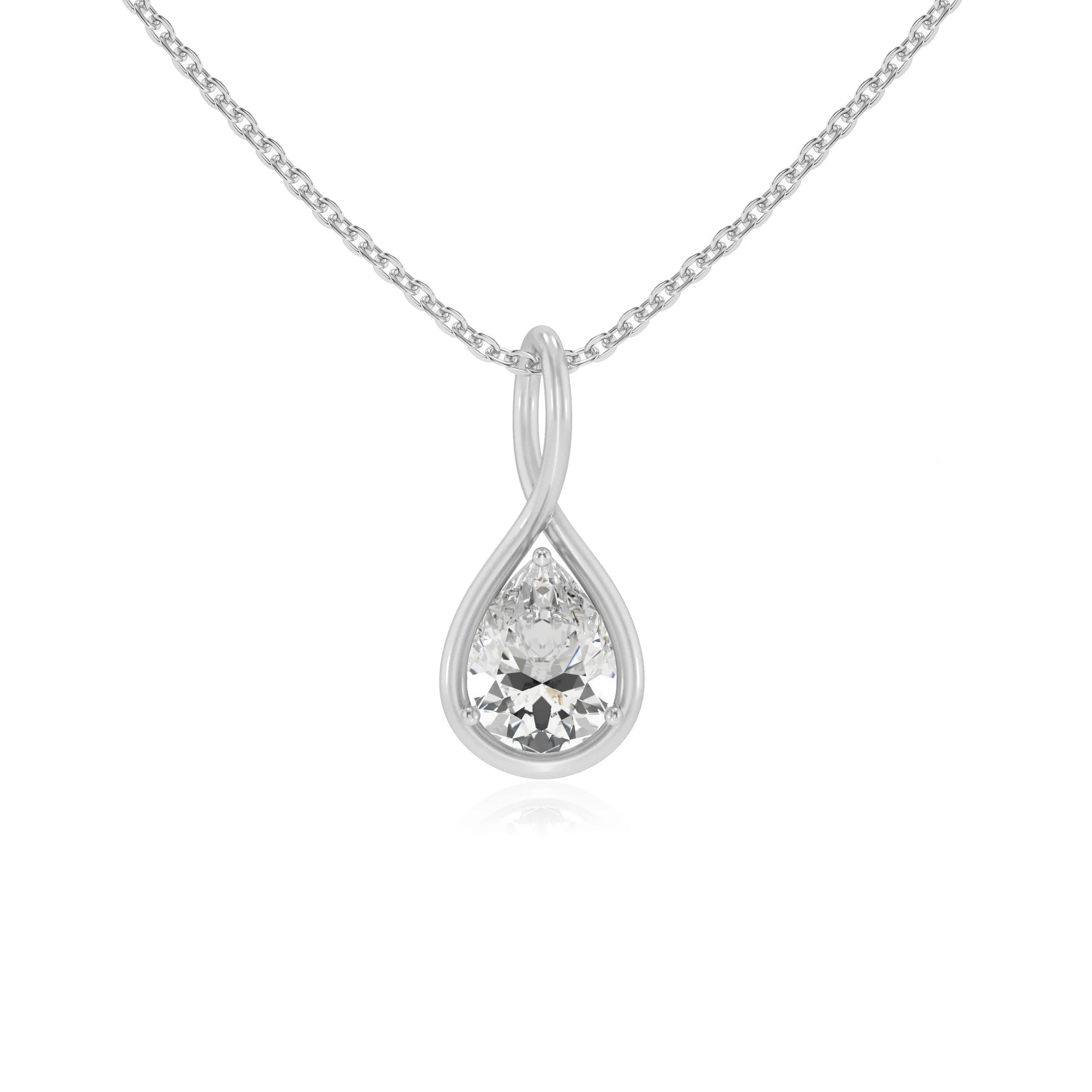 lab grown moissanite pear solitaire necklaces in white gold