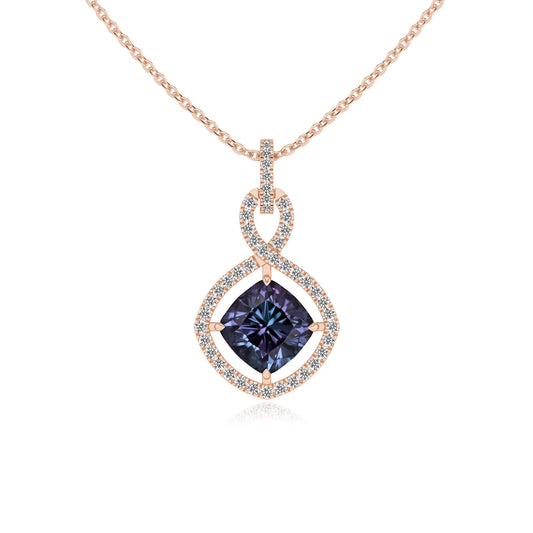 lab grown alexandrite cushion infinity necklaces in rose gold