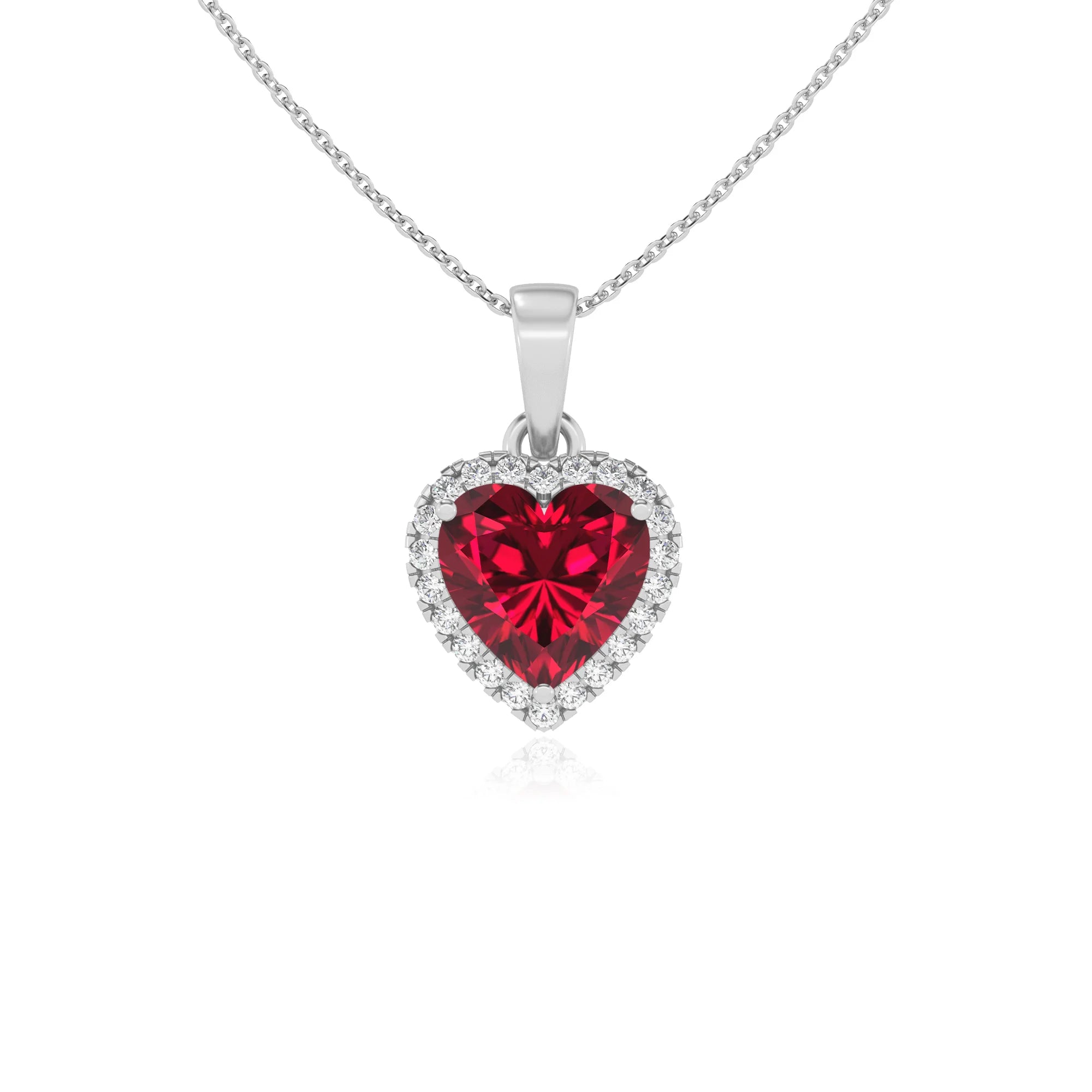 lab grown ruby heart solitaire necklaces in sterling silver