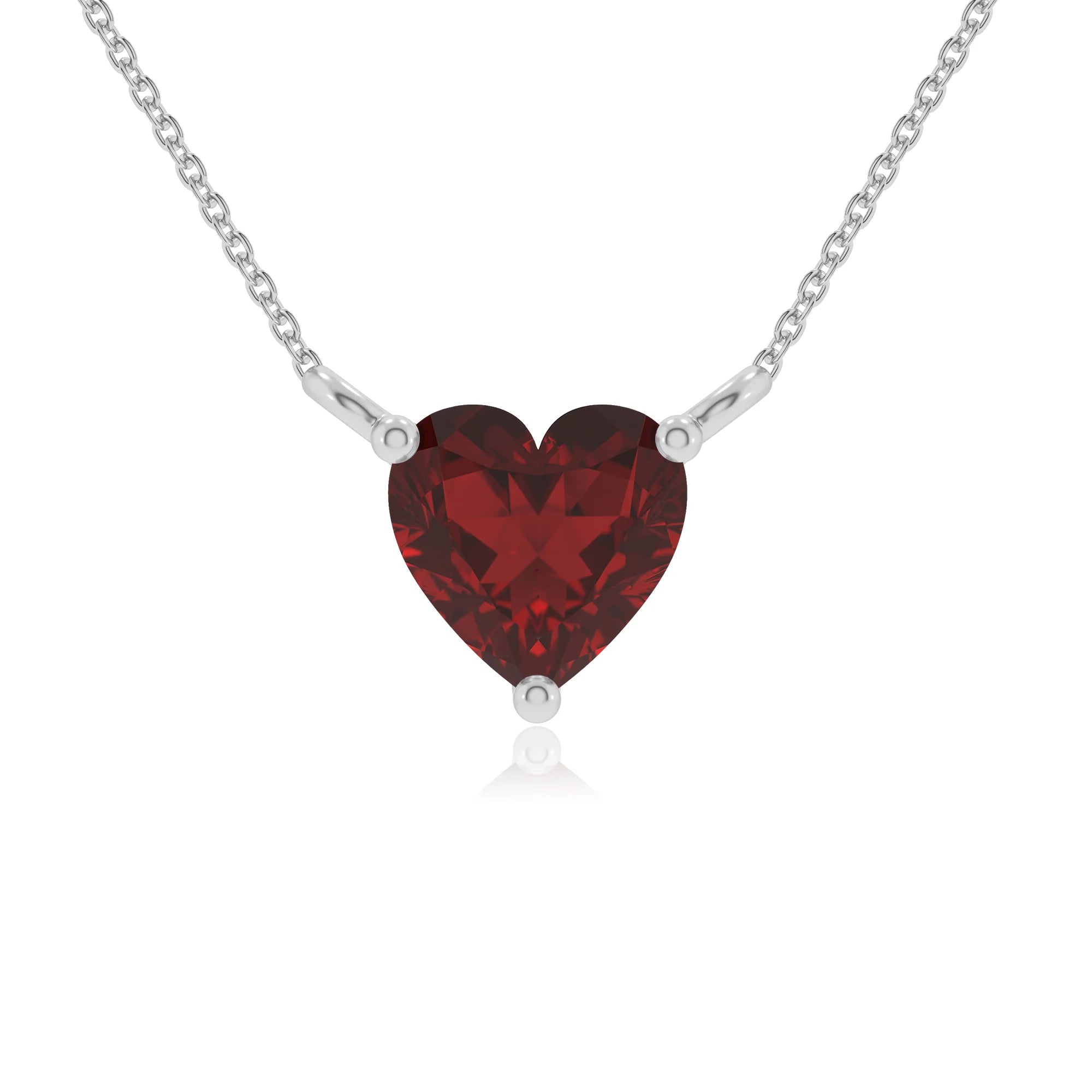 natural garnet heart solitaire necklaces in sterling silver