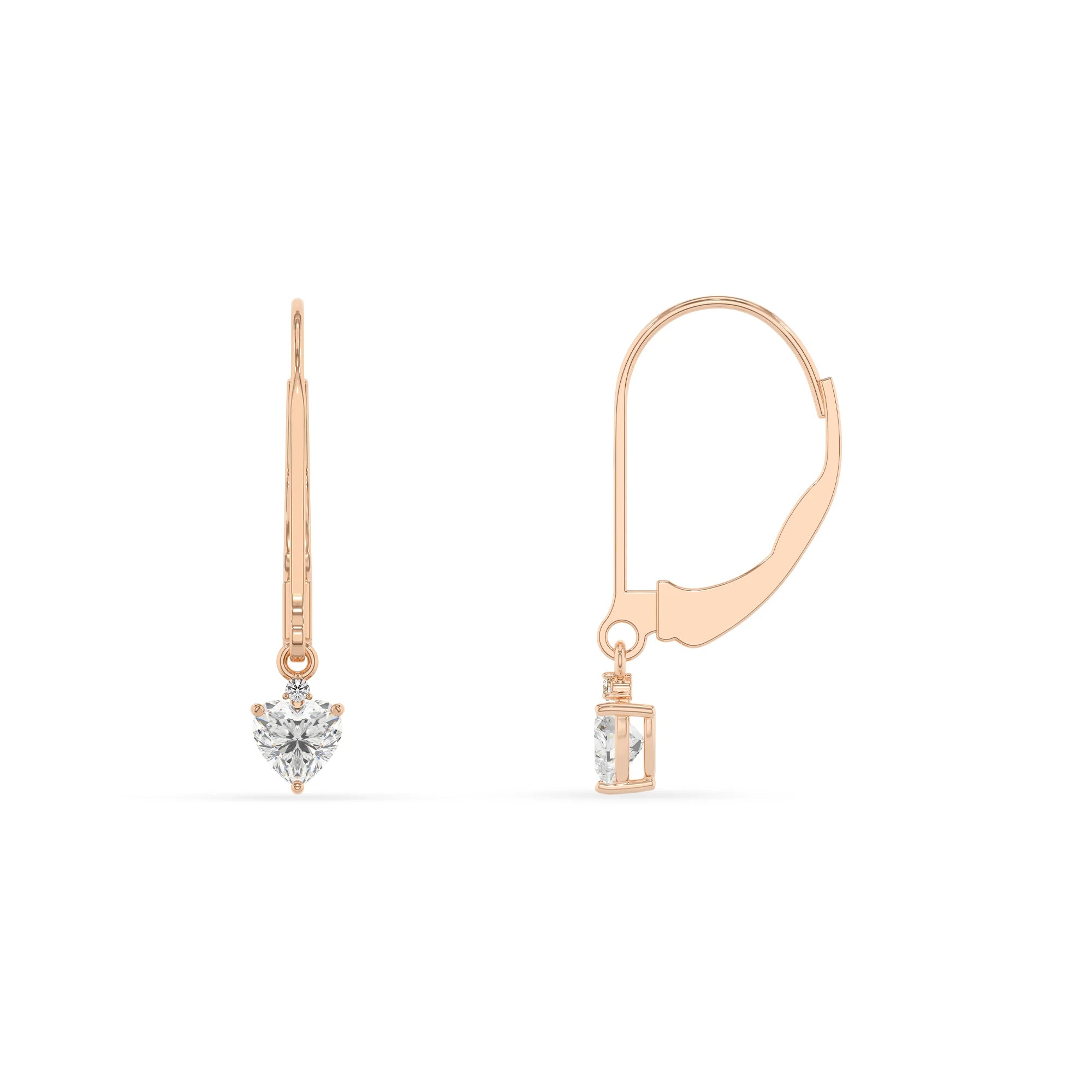 lab grown moissanite heart drop earrings in rose gold