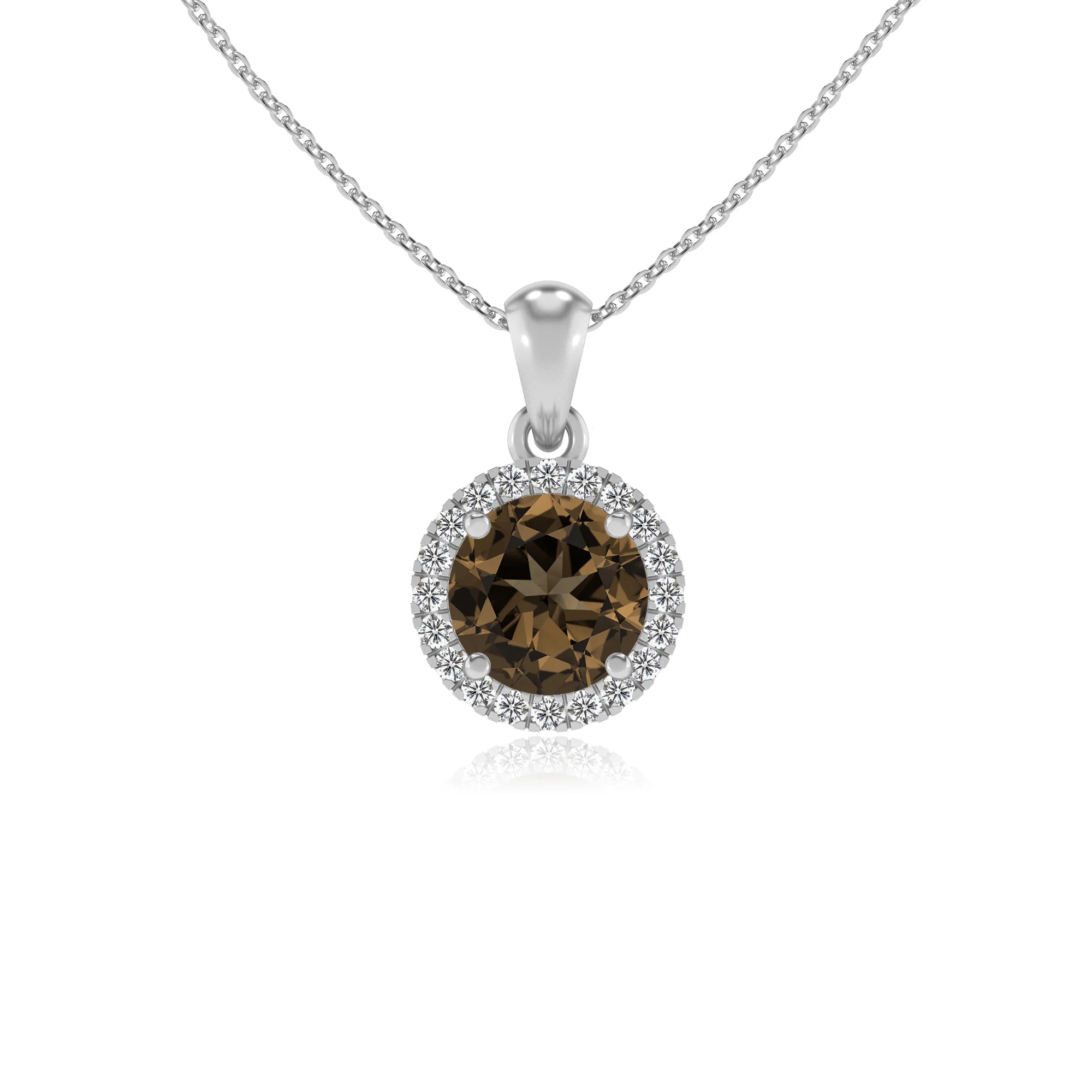 natural smoky-quartz round solitaire necklaces in platinum