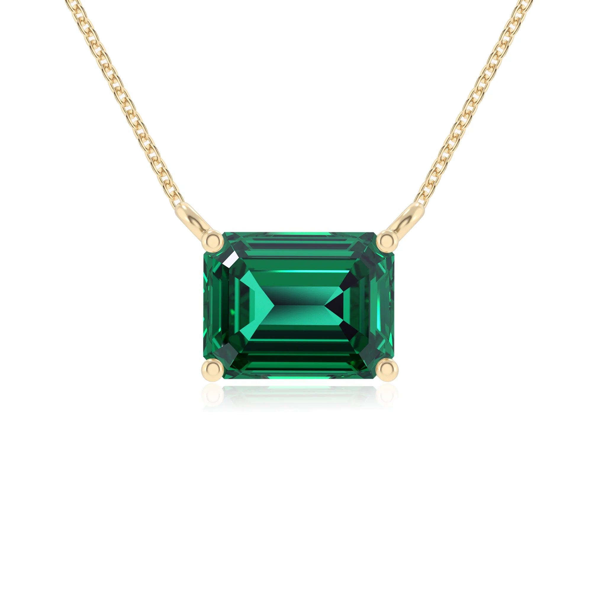 lab grown emerald octogon cut solitaire necklaces in yellow gold