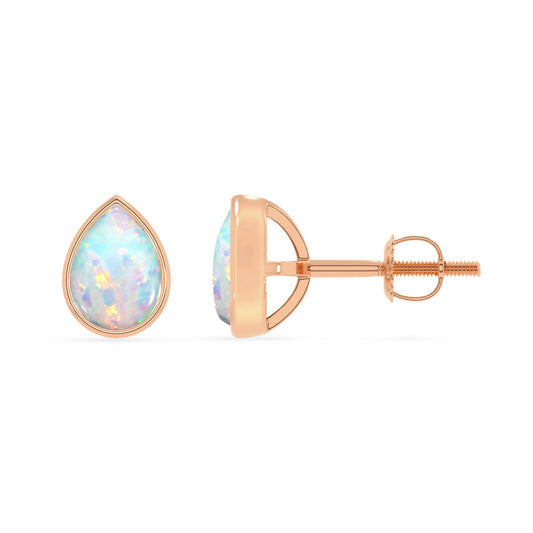 lab grown opal pear stud earrings in rose gold