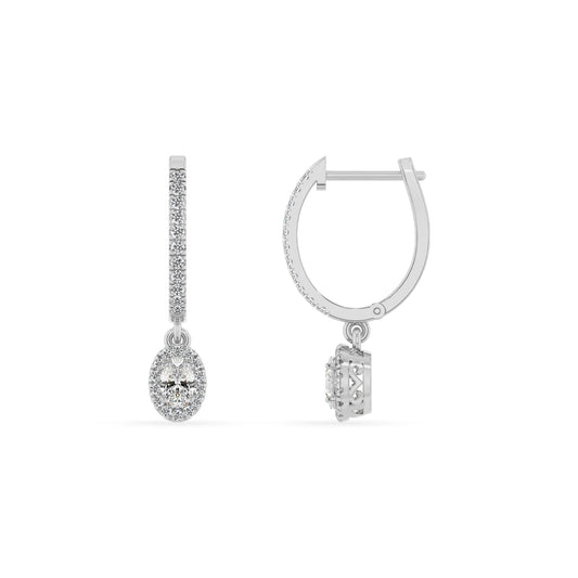 lab grown moissanite oval drop earrings in white gold