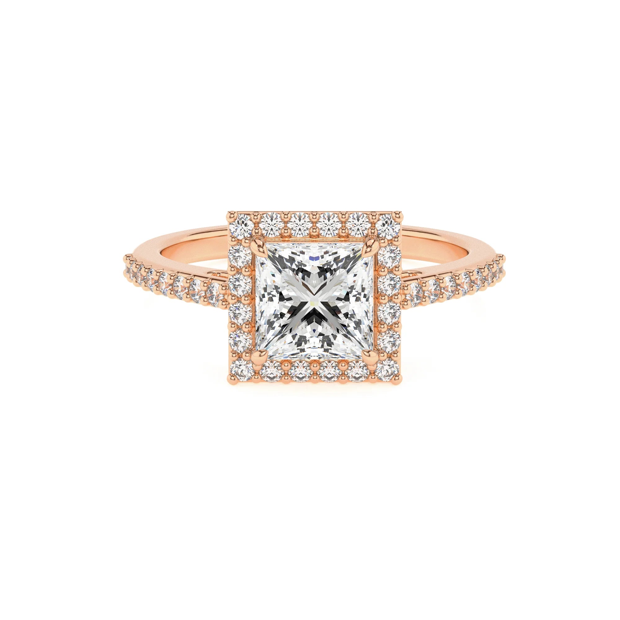 lab grown moissanite princess solitaire rings in rose gold