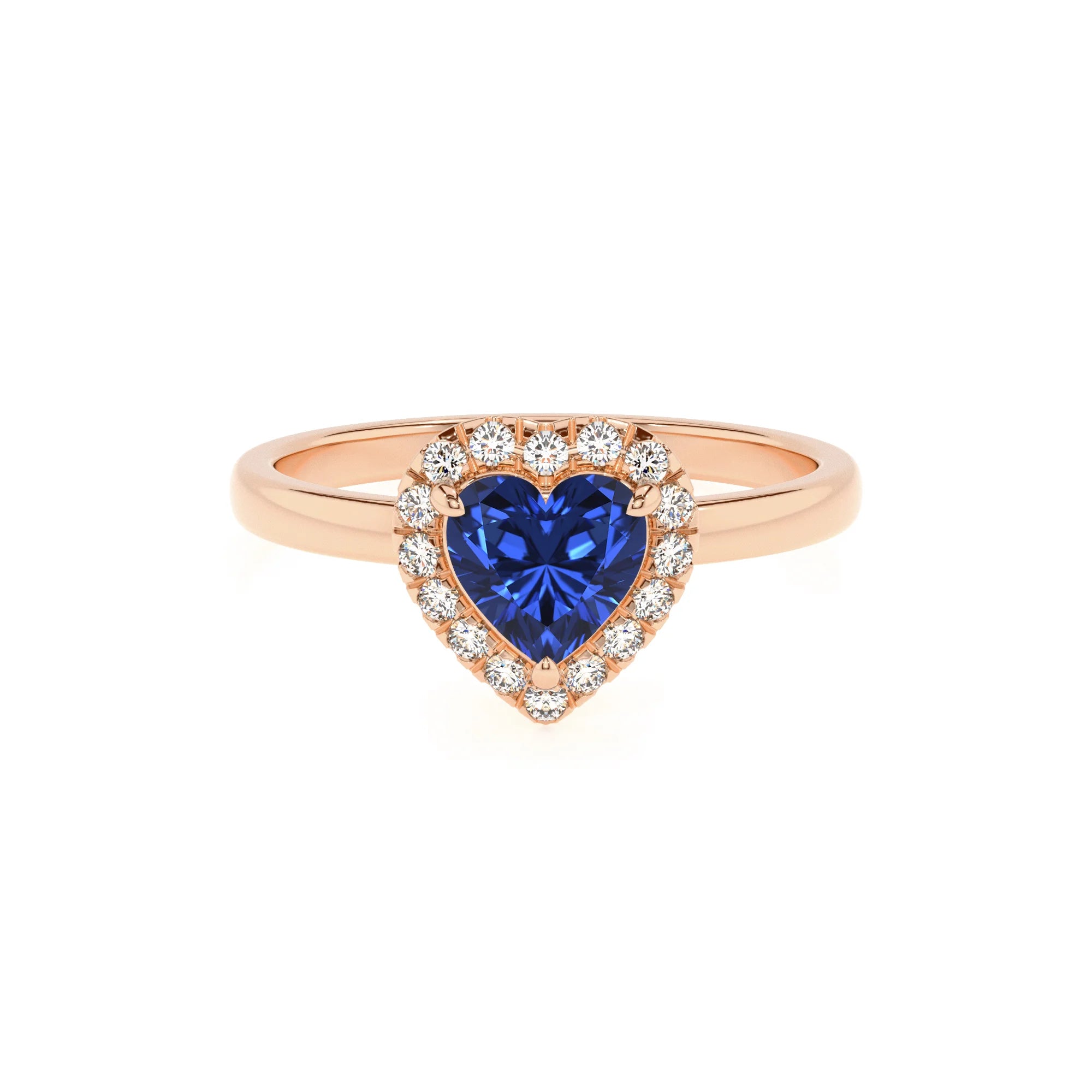 lab grown blue-sapphire heart solitaire rings in rose gold