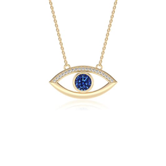 lab grown blue-sapphire round solitaire necklaces in yellow gold