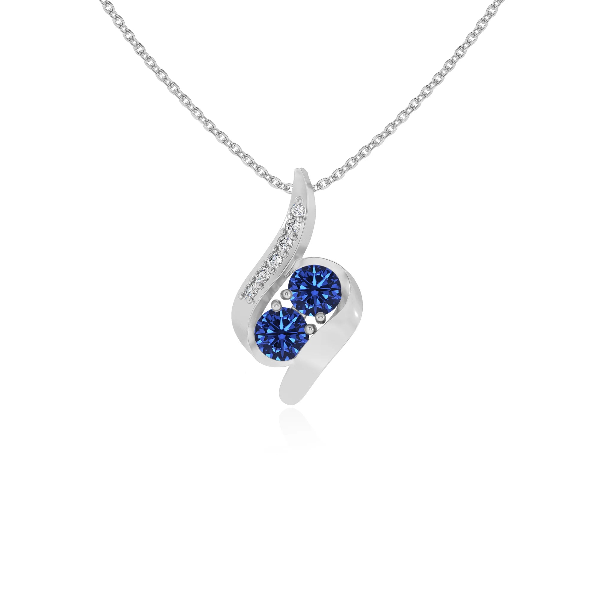 lab grown blue-sapphire round solitaire v-bale necklaces in platinum