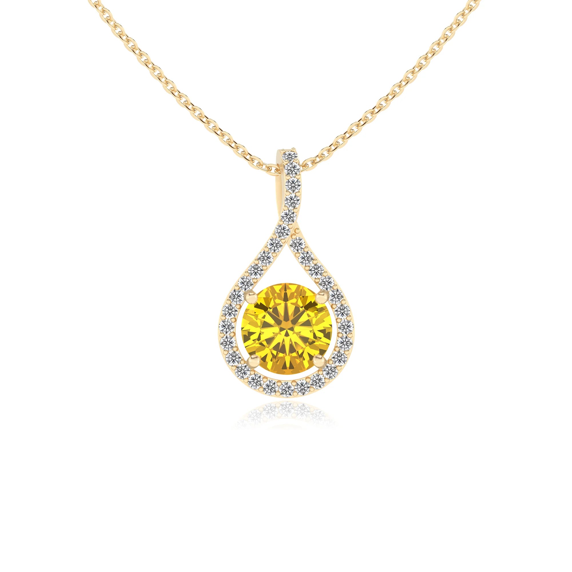 lab grown yellow-sapphire round solitaire necklaces in yellow gold