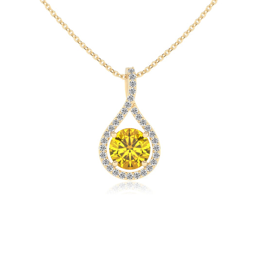 lab grown yellow-sapphire round solitaire necklaces in yellow gold